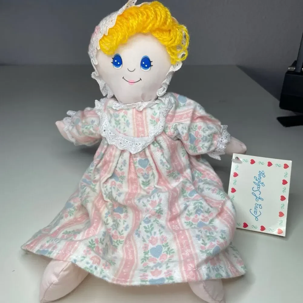 Vintage 1995 Fiesta Lanz of Salzburg Plush Girl Doll 11” Floral Nightgown Blonde